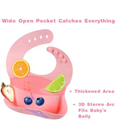 Vicloon Silicone Baby Bib 2PCS Baby Weaning Bibs Waterproof Baby Feeding Bibs Adjustable with Wide Food Catcher Pocket Unisex Toddler Bibs (Pink-Grey) - Buy Online on GoSupps.com