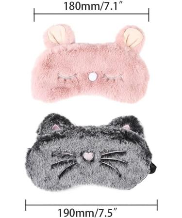 Plush Cartoon Cat & Bunny Eye Mask for Sleep - Soft Furry Blindfold for Travel & Meditation (Pink - Buy Online on GoSupps.com