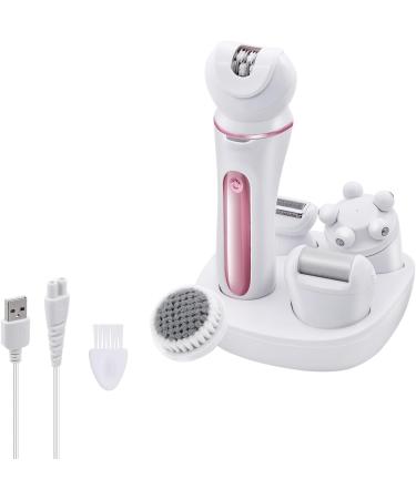 Mcbazel Cordless Epilators for Women 5 in 1 USB Rechargeable Hair Remover Electric Lady Shaver with Facial Cleansing/Massage Head/Callus Remover Fit for Face Legs Arms Armpit Bikini - Pink/White - Buy Online on GoSupps.com