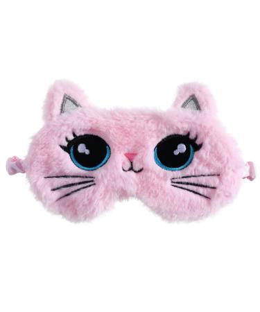 LUOZZY Cute Animal Sleep Mask Soft Plush Sleeping Mask Lovely Cartoon Cat Kitty Eye Blindfold for Women Girls Nap Night Sleeping Pink
