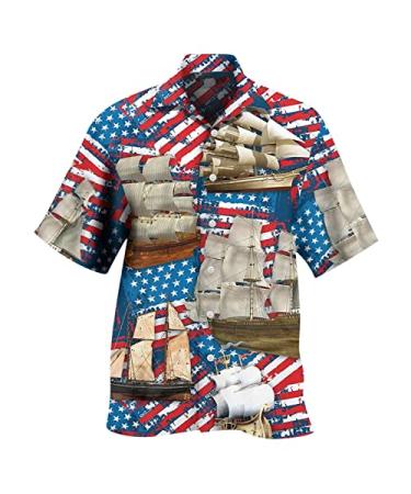 Martmory Men's Casual Hawaiian Shirts 4 Way Stretch Parrot Tropical Printed Casual Short Sleeve Button Down Aloha Shirts D-beige Large
