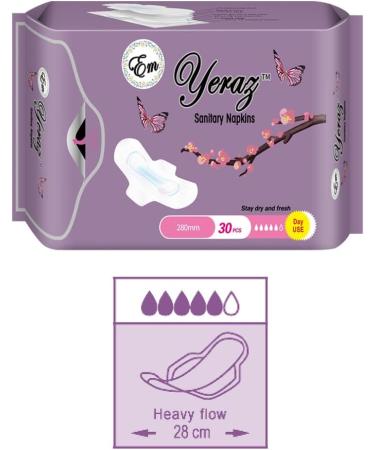 Em Yeraz Women Sanitary Pads Ultra-Thin with Wings | Fast Absorbency, Size 5, 30 Count - Day Use - Buy Online on GoSupps.com