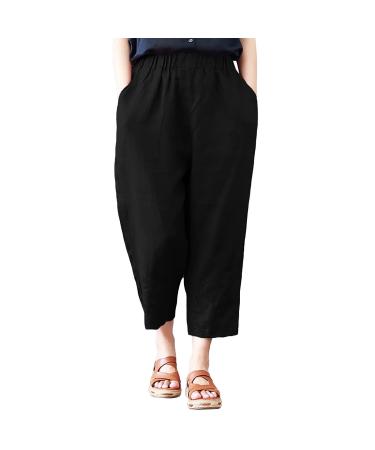Lovely Nursling Linen Pants for Women Cotton Linen Pants Elastic Waist Drawstring High Rise Casual Loose Trousers Pants C3-a-black X-Large
