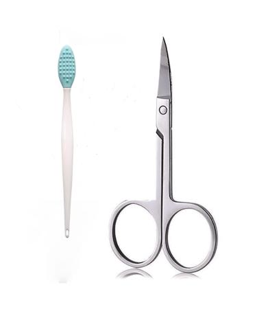 Brow Shaping Scissors and silicone exfoliating lip brushes,beard and nose trimming ,eyelash with curved craft stainless steel scissors