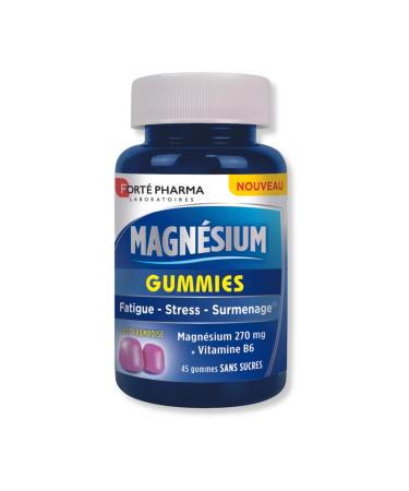 Forté Pharma - Magnesium Gummies | Stress Supplement with Magnesium, Vitamins B6 and Spirulina - Anti Stress for Adults And Children From 4 Years | 45 Chewing Gums - Raspberry Flavor