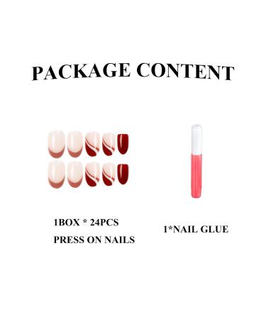 Shop MERVF Oval Press on Nails - Medium Burgundy French Tip Acrylic Nails | 24pcs Glossy Fall Brown Designs | Easy Glue-on Nail Solutions - Buy Online on GoSupps.com