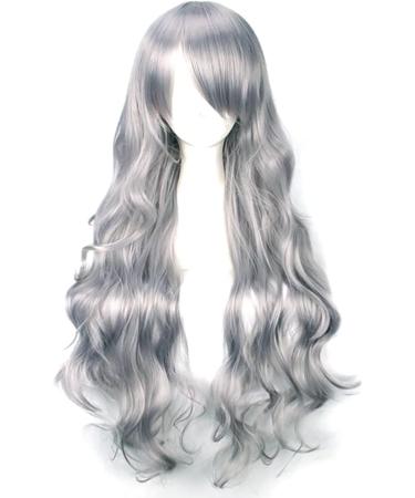YEESHEDO 32 80cm Long Wavy Curly Hair Cosplay Wig with Bangs - Grey | Heat Resistant Synthetic Wig for Women, Girls | Party Costume Anime Halloween - Buy Online on GoSupps.com