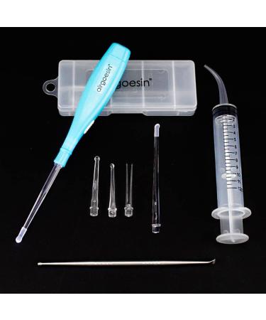 Airgoesin New Version Lighted Tonsil Stone Removing Tool, 5 Tips, Case + 1 Stainless Steel Tonsillolith Pick + 1 Irrigation Syringe Curved Tip Oral Rinse