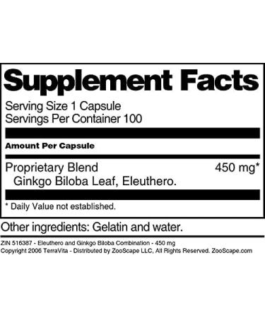 Eleuthero and Ginkgo Biloba Combination - 450 mg (100 Capsules ZIN: 516387) - 3 Pack - Buy Online on GoSupps.com