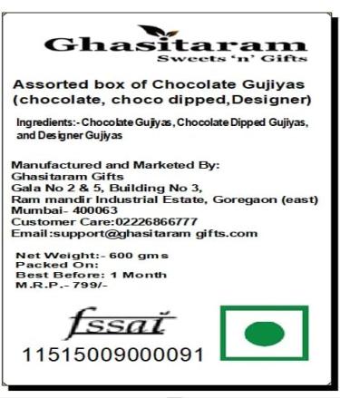 Ghasitaram Gift Holi Sweets Holi Gifts Holi Hamper Assorted Box of Chocolate Gujiyas (Chocolate Choco Dipped Designer) |Gift for Diwali Holi Rakhi Valentine Christmas Birthday Anniversary Her Him| - Buy Online on GoSupps.com