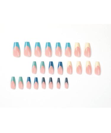 Justotry 24-Piece Rainbow Coffin Press-On Nails | Trendy Ballerina Artificial Nails for Women | Multi-Color French Tips - Buy Online on GoSupps.com