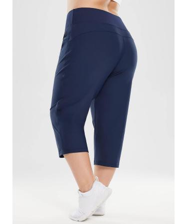 Baleaf Women's Plus Size High Waist Capri Pants | Pull-On with Pockets | Summer Navy XX-Large - Buy Online on GoSupps.com