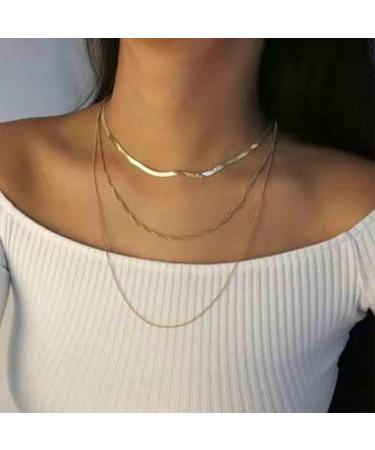 Punk Layered Chain Necklace | Gold Flat Snake Choker | Vintage Herringbone & Chunky Jewelry for Women & Girls - Buy Online on GoSupps.com