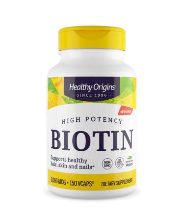 Healthy Origins Ultra-Potency Biotin (B7) 5 000 mcg - Supports Skin Hair & Nails - High-Grade Vitamin B7 - Non-GMO Gluten-Free Biotin for Vegans - 360 Veggie Capsules Unflavored 5000 mcg 360 Count (Pack of 360)