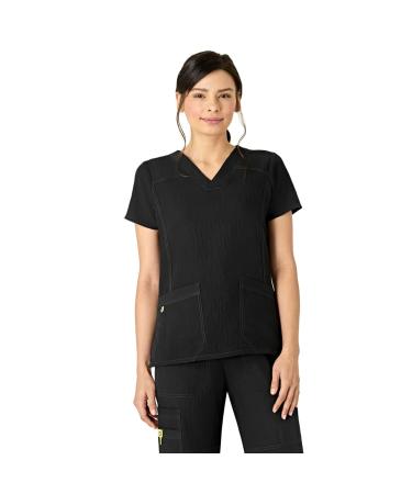 WonderWink Women's Four Stretch Sporty V-Neck Scrub Top Large Black