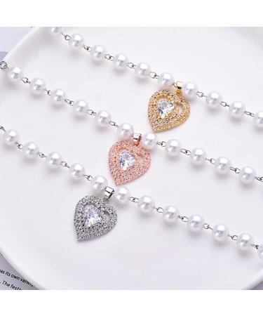 Rayminsino Pet Necklace - Heart & Cat Pearls with Gemstones | Pearl-Street Collar for Small Cats & Dogs | Wedding Jewelry in Silver Color - Buy Online on GoSupps.com