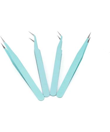 Coshar 4pcs Eyelash Extension Tweezers - Straight & Curved Tip Lash Tweezers Set in Blue - Buy Online on GoSupps.com