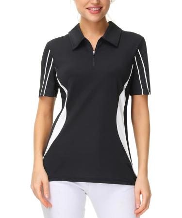 JACK SMITH Women's Golf Polo Shirt | Short Sleeve Dry Fit Tennis Shirt with Zipper | Activewear Polo | Black - Size Medium - Buy Online on GoSupps.com