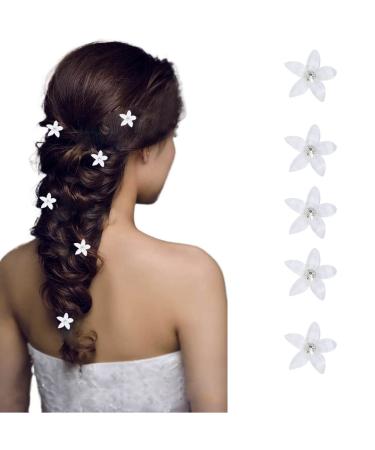 Bartosi Flower Hair Clips Bride Wedding Hair Barrettes Rhinestone Mini Hair Clip Crystal Floral Decorative Hair Barrettes Hair Accessories for Women and Girls (Pack of 5) White