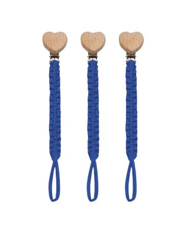Pack of 3 pacifier chains cotton pacifier strap baby pacifier chains for newborn girls and boys bibs (dark blue)