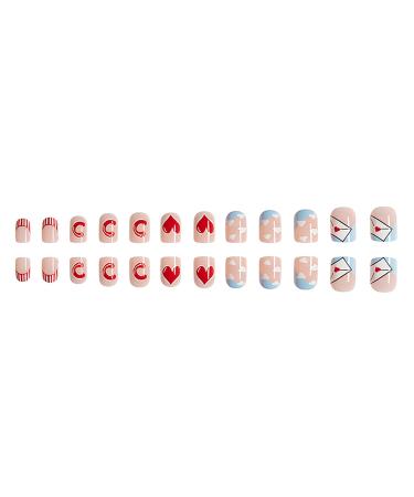 Valentine s Day Press On Nails | Short Square Fake Nails with Red Heart Design - 24Pcs Acrylic Glossy Stick On Nails for Women - Buy Online on GoSupps.com