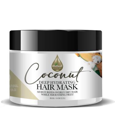 Difeel Essentials Hydrating Coconut Hair Mask 8 oz. - Deeply Moisturizes Dry Hair Reduces Frizz Made with 100% Natural Essential Oils