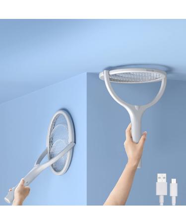 Anne Diary Electric Bug Zapper Racket Mosquito Fly Gnat Wasp Killer USB Type-C Rechargeable Electric Fly Swatter Racket Fly Mosquito Zapper Indoor Rotating Head White