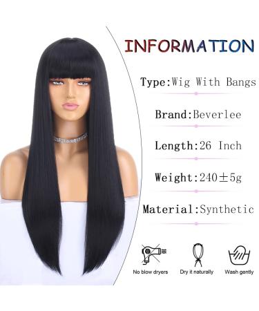 Beverlee 26 Long Straight Wig with Bangs - Heat Resistant Synthetic Wig for Women - Natural Black - Ideal for Parties and Everyday Fashion - Buy Online on GoSupps.com