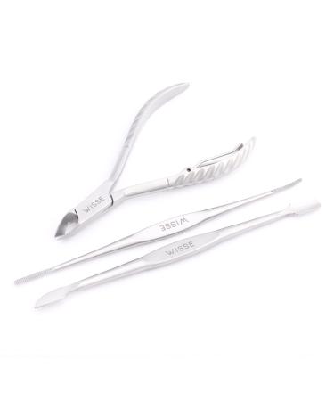 Cuticle Pusher Cuticle Nipper & File - Professional Nail Cuticle Remover Cutter Clippers Tool for Gel Nail Art Fingernails Toenails - 3 Pieces Manicure Tool Set by Wisse Make Up