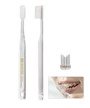 NAMSUNG Orthodontic Toothbrushes 4 Packs Dupont Bristles V Trim Cleaning for Braces Wires Brackets (Ortho No.33 Medium)