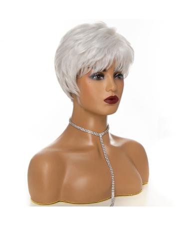 Ladies White Short Fluffy Curly Layered Old Women Wig - Heat Resistant Full Wig with Short Layered Bangs - Nature Hair (2 White) - Buy Online on GoSupps.com