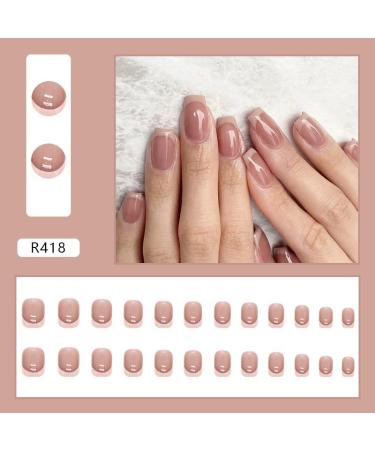 French Square Press on Fake Nails - 24Pcs Pink Gradient Full Cover Short Acrylic False Nails for Women and Girls - Buy Online on GoSupps.com