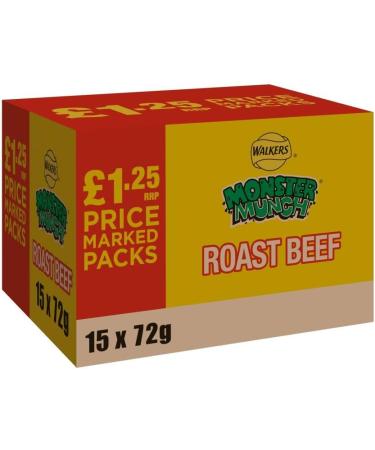 Walkers Monster Munch ROAST BEEF Snack Crisps 15 x 72g PMP Bags - Buy Online on GoSupps.com