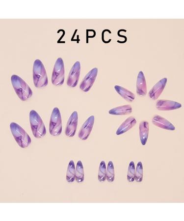 TQUXNGA 24x/Box Almond False Nail Full Cover Stick on Nail Almond Nail Tips Purple False Nail Press On Nail Artificial Nail - Buy Online on GoSupps.com