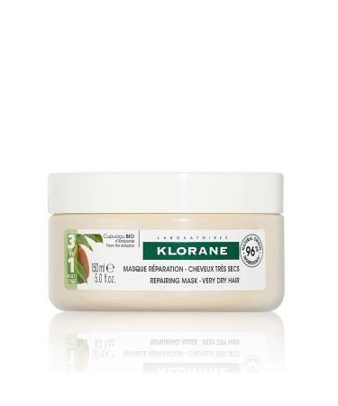 Klorane 3-in-1 Mask with Organic Cupua u Butter  Nourishing & Repairing for Very Dry Damaged Hair  Classic Mask  Overnight Mask  Leave-in Cream  SLS/SLES-Free  Biodegradable  5 oz.