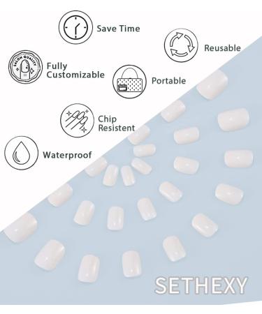 Sethexy Short Square White False Nails - Glossy Pure Color Collection | 24Pcs Full Cover Press on Acrylic Stick on Nails for Women and Girls - Buy Online on GoSupps.com