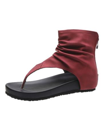 Creev flat sandals for women vintage flip-flop shoes summer casual non-slip gladiator ankle strap sandals with zipper sandals brown 35 (gray 41 EU) red 35 EU