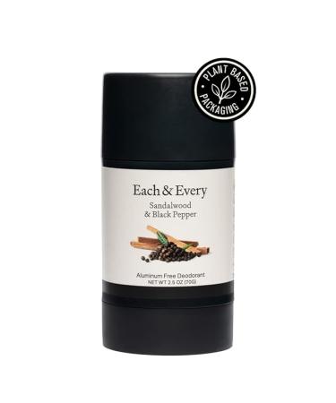 Each & Every Natural Aluminum-Free Deodorant for Sensitive Skin with Essential Oils Plant-Based Packaging Sandalwood & Black Pepper 2.5 Oz - Sandalwood & Black Pepper