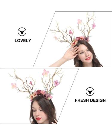 Lurrose Kids Antler Headband 1PC Deer Antler Flower Headband Christmas Branch Antlers Headband Forest Goddess Headdress for Party Cosplay Festival Photos Light coffee color - Buy Online on GoSupps.com