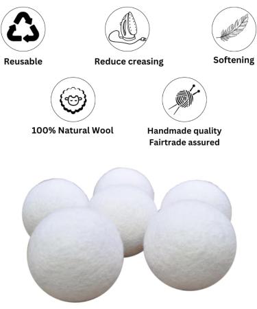 Pachamama Handmade XL Wool Tumble Dryer Balls 7cm 6 Pk Reduce Drying Time Save Energy Fabric Soften Reduce Static Reduce Wrinkles Unscented Long Life - Plain Cream Natural Felted by Hand Fair Trade - Buy Online on GoSupps.com