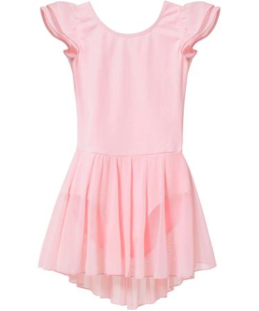 MdnMd Toddler Ballet Leotard for Girls Dance Flutter Sleeve Skirt Ballerina Ballet Dress Outfit T1 - Ballet Pink 2-4T