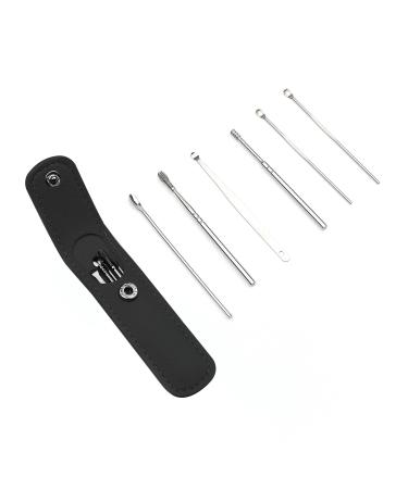 NAUZE 6Pcs Ear Wax Removal Kit Stainless Steel Earwax Cleaner Tool Reusable Metal Ear Cleaner with Portable Bag for Children and Adults(Black)