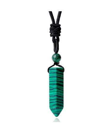 XIANNVXI Healing Crystal Necklace for Men Women Crystal Pendant Hexagonal Point Pendant Necklace Natural Gemstone Adjustable Rope Reiki Jewellery Necklace M - Malachite