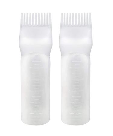Root Comb Applicator Bottle, Yebeauty 2 Pack 6 Ounce Applicator Bottle for Hair Dye Bottle Applicator Brush Root Comb Bottle with Graduated Scale-White 2 Pieces White