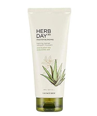 The Face Shop Herb Day 365 Master Blending Cleansing Foam Aloe & Green Tea | Hydrating & Soothing Skin After Cleaning | Facial Cleanser | Skin Residues Removal & Naturally Derived  5.7 Fl Oz