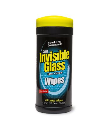 Invisible Glass 90166 28-Count Lint-Free and Ammonia-Free 7 X 12 Large Glass Cleaning Wipes are Tint Safe Enjoy Streak Free Windows, Mirrors, and Glass for Home and Auto Pack of 1