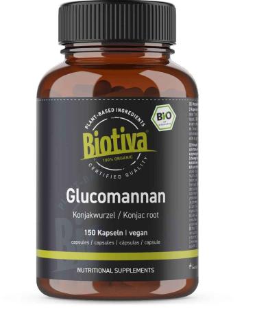 Biotiva Glucomannan high dose Organic - 150 Capsules - Konjac-Root - Low in Calories for Dieting - Without additives - 100% Vegan