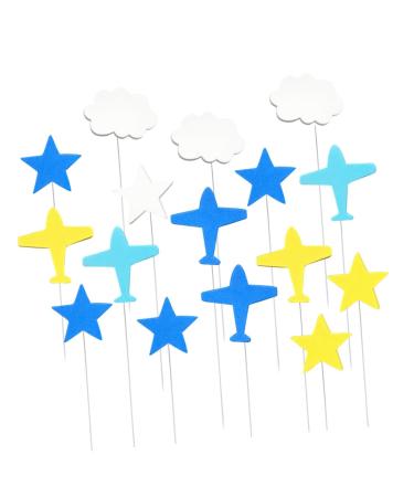 OFFSCH 16pcs Wedding Cake Decorations Cake Decorating Supplies Airplane Cupcake Toppers Cloud Cake Decorations Cupcakes Plane Cake Toppers Iron Wire Cake Picks Cloud Cupcake Toppers Flag