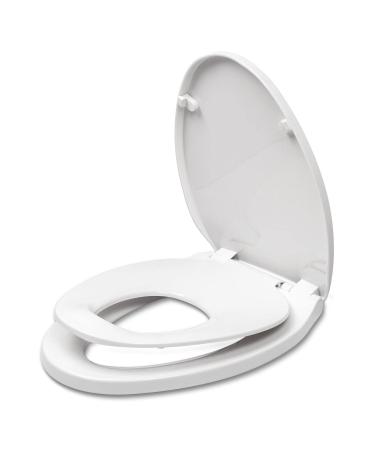 Elongated Toilet Seat with Slow Close Seat, Easy Clean, Suitable Standard Elongated or Oval Toilet with Thickened Plastic Lid, Plastic, White Elongated Without Lights