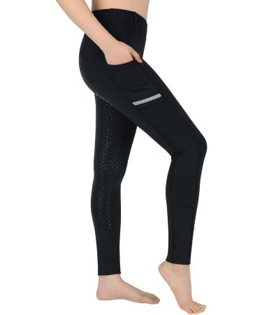 SPOEAR Girls' Full Seat Silicone Breeches - Black Large | Kids' Equestrian Riding Pants with Pockets - Buy Online on GoSupps.com